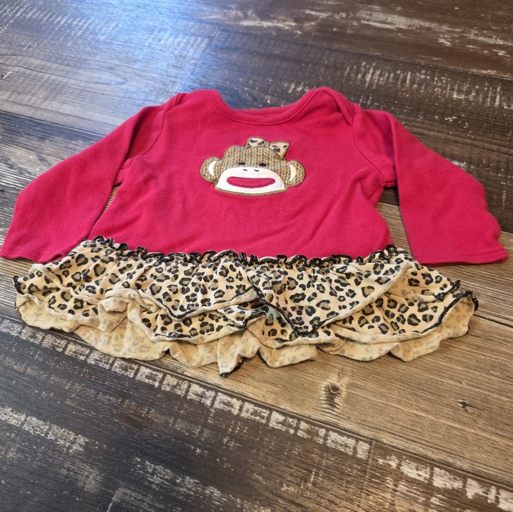 Baby Starters Red Long Sleeve Tee with Leopard Print Ruffle